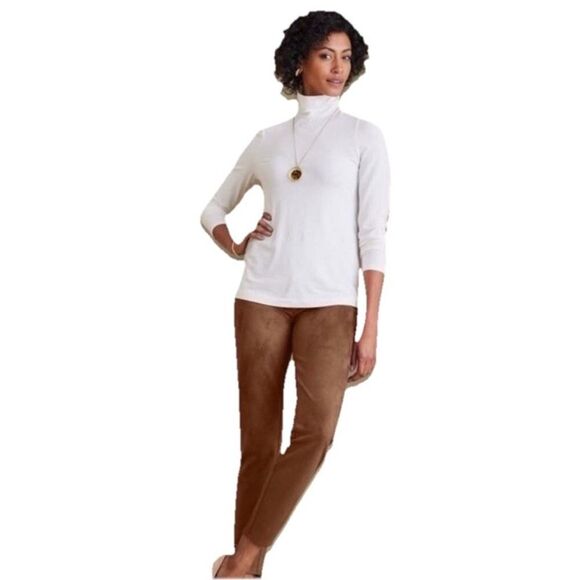 Soft Surroundings Faux Suede Pull On Ankle Leggings Saddle Brown Size Large - Picture 1 of 13